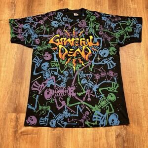 Vintage Grateful Dead Space Shirt 90s Mens XL Band Tour AOP Skeletons Authentic